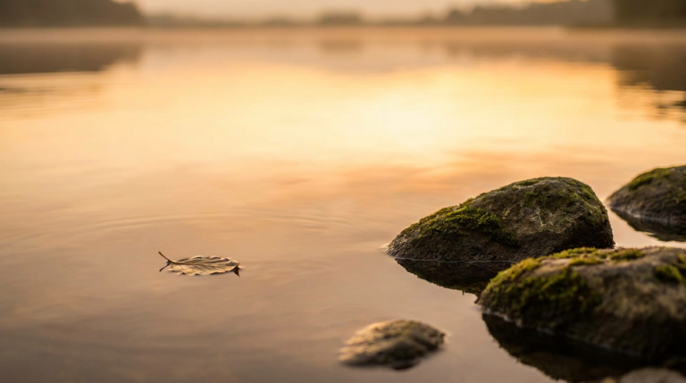 Calm still water reflecting soft golden light